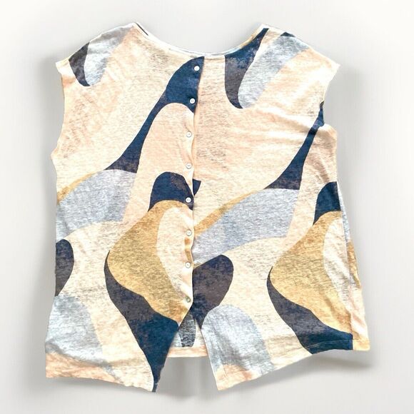 RACHEL ZOE 100% Linen Top XL Womens Sleeveless Button Back abstract colorblock - Picture 2 of 5